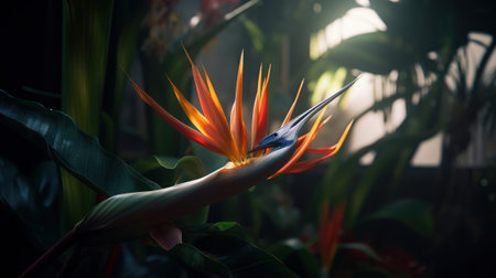 Bird of paradise flower in the forest. Ai generated.の素材