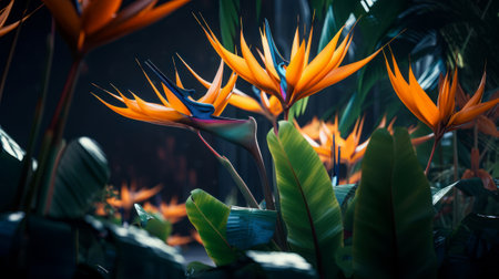 Bird of paradise flower in the forest. Ai generated.の素材