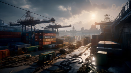 Harbor atmosphere in the evening. Ai generated.の素材