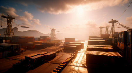 Harbor atmosphere in the evening. Ai generated.の素材