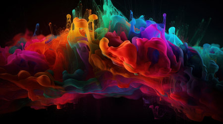 Abstract colorful gradient fluid grow in the dark. illustration.の素材