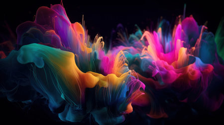 Abstract colorful gradient fluid grow in the dark. illustration.の素材