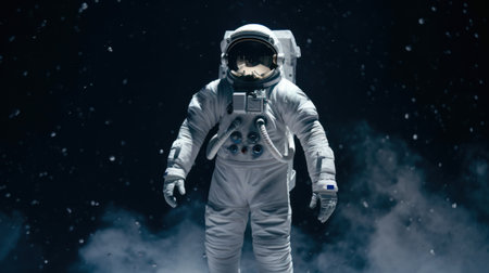 Space suits isolated on space background.  Ai generated.の素材