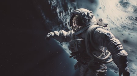 Space suits isolated on space background.  Ai generated.の素材