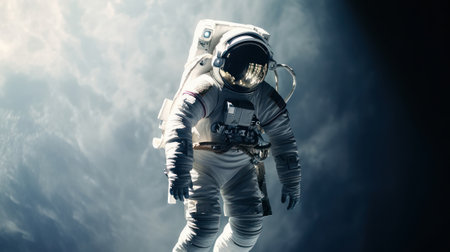Space suits isolated on space background.  Ai generated.の素材