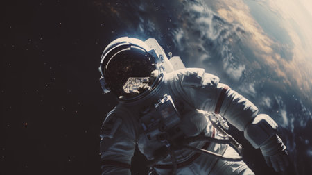 Space suits isolated on space background.  Ai generated.の素材