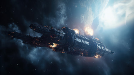 Space Shuttle on space nebula background. Ai generate.の素材
