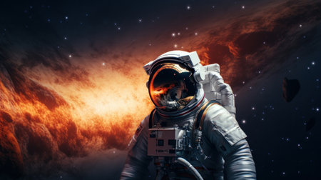 Space suits isolated on space background.  Ai generated.の素材