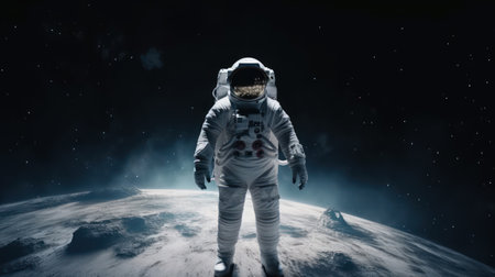Space suits isolated on space background.  Ai generated.の素材