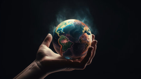 Hand holding the Earth planet. Earth day concept . Ai generated.の素材