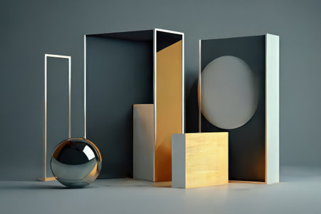 Geometry background and box display. ai generated..の素材