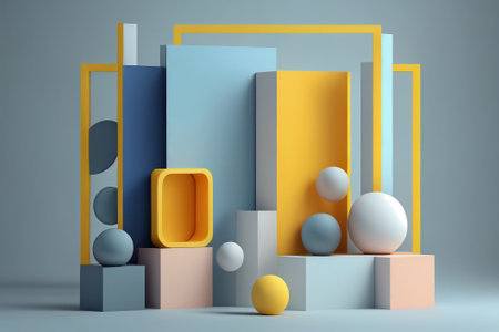 Geometry background and box display. ai generated..の素材