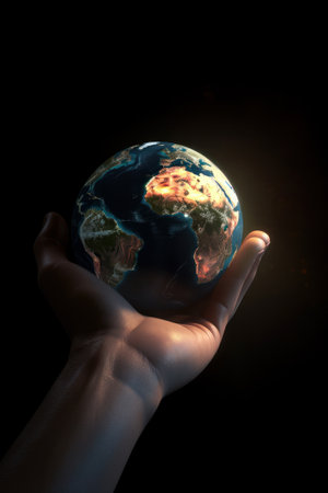 Hand holding the Earth planet. Earth day concept . Ai generated.の素材