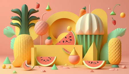 Geometry background and box display summer concept. ai generated..の素材