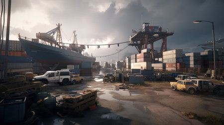Harbor atmosphere in the evening. Ai generated.の素材