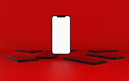 Mobile Phone Template Mockup. Diffrent concept. 3D illustration.の写真素材