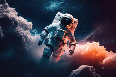 Space suits isolated on space background.  Ai generated.の素材