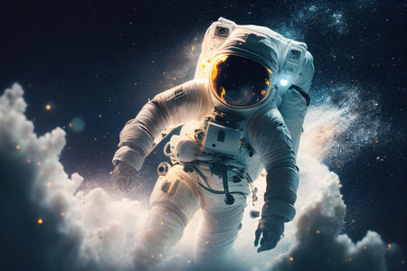 Space suits isolated on space background.  Ai generated.の素材
