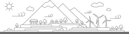 House and wind turbine. Wind power. Landscape flat design concept. Illustration.の写真素材