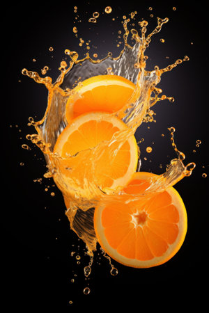 Orange juice splash. Tropical orange juice. Ai generated.の素材