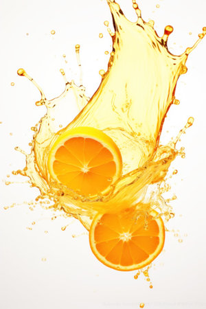Orange juice splash. Tropical orange juice. Ai generated.の素材