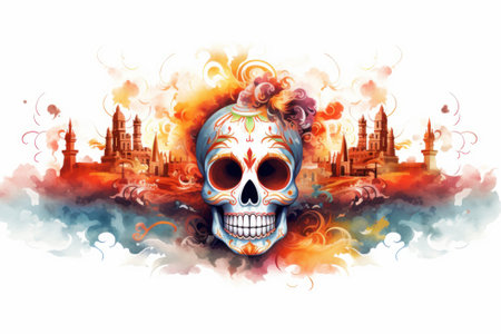 Colorful skull. Day of the dead festival concept. Ai generated.の素材