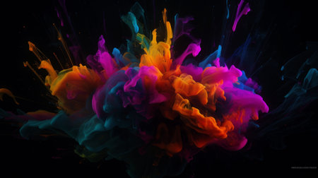 Abstract colorful gradient fluid grow in the dark. illustration.の素材