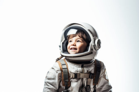 Little kid wearing spacesuit. Cosmonaut concept. Ai generated.の素材