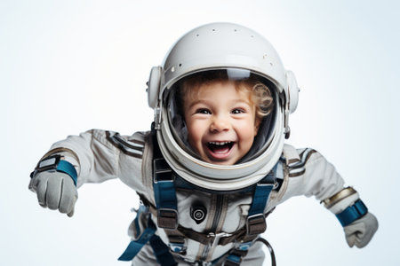 Little kid wearing spacesuit. Cosmonaut concept. Ai generated.の素材