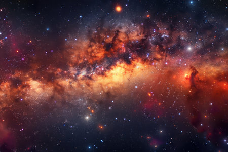 Galactic core panorama a bustling hub of star systems the heart of our Milky Way in radiant lightの素材