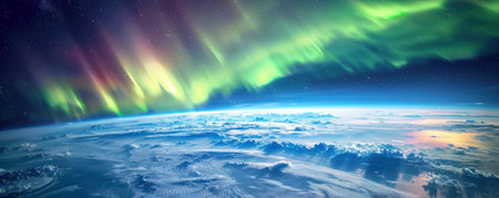 Vivid auroras from space Earths natural defense against solar winds a spectacle of geomagnetic phenomenaの素材