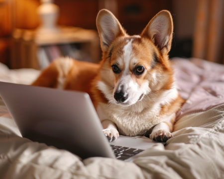 Enthusiastic corgi as a social media influencer posting cute content onlineの素材