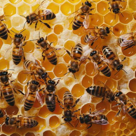 Happy bees as entrepreneurs running a honey business beehive startup sceneの素材