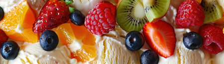 Delectable homemade strawberry shortcake in a summer setting close up on layers of freshness and flavorの素材