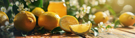 Summery homemade lemonade and dessert spread a close up on the freshness and zest of the seasonの素材