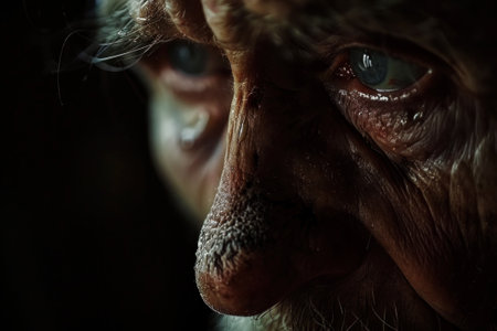 In a dark, unsettling close-up, Bob faces his deepest anxieties, spirit overwhelmed by the shadows of lifes overdoseの素材