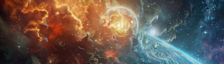 In a world where AI governs, vampires dance away the Ice Age in a quasar-lit disco, a spectacle of time collidingの素材