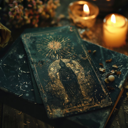 Oracle card bearing death, caressed by loves promise, shines in the dark voidの素材