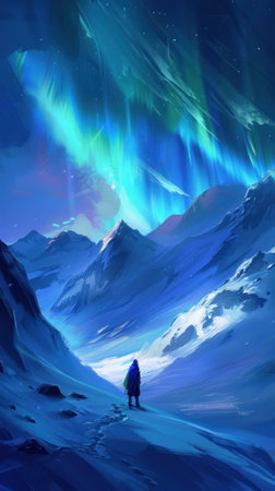 An untouched snowfield under the northern lights where natures purity meets the opportunity for magical discoveriesの素材
