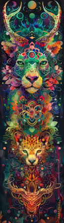 An ethereal animal spirit adorned with a riot of mandala colors, embodying the vibrance of natureの素材