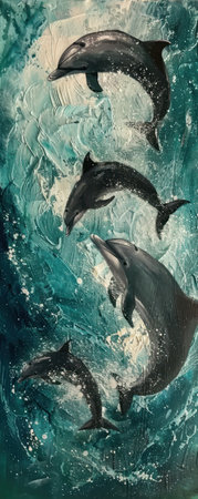 Presentation by dolphins on collaboration techniques, using their intelligence to navigate business watersの素材