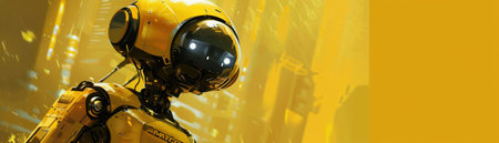In a world of yellow hues a robotic pirate powered by love champions the cause of empowermentの素材
