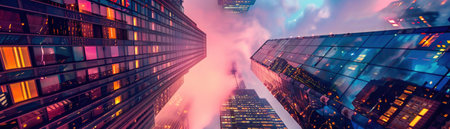 Skyscrapers equipped with the latest technology serve as beacons of innovation and enlightenment connecting us to the cosmosの素材