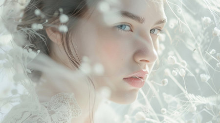 Ethereal beauty captured in a candid moment radiant glow and soft focus embodying grace and natural eleganceの素材