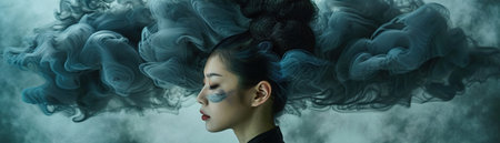 Hair styled to mimic cloud formations a creative expression of the natural worlds influence on fashionの素材
