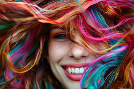 Hair like spun candy woman with a cute smile colorful delightの素材