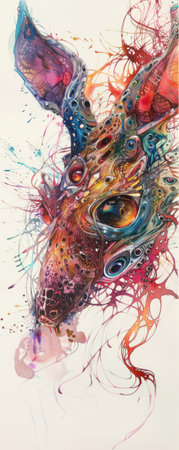 Laboratory fusing wildlife with cybernetics captured in radical vibrant watercolorsの素材