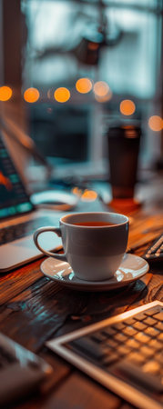 Work from home Bitcoin graphs and tea cozy financial hustleの素材