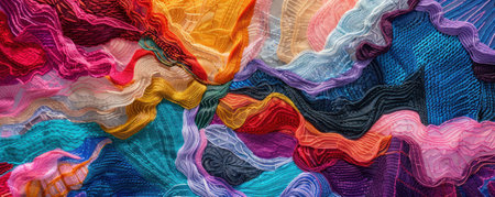 Abstract embroidery with a 3D effect using layered threads to create dynamic eyecatching pieces for gallery displaysの素材