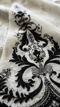 Elegant blackwork patterns showcasing the precision and beauty of traditional stitchwork for fashionの素材